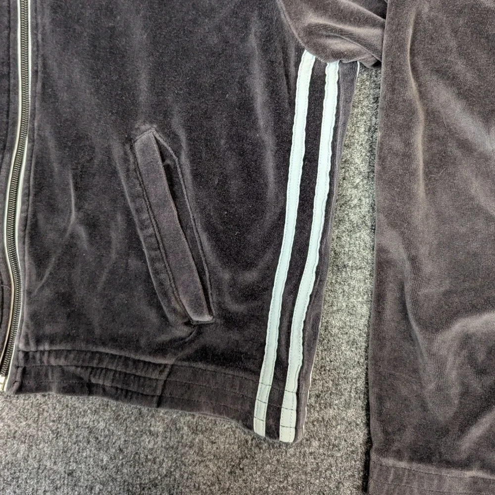 Adidas Vintage 2003 Velour Full Zip Up Hoodie Retro Charcoal Gray Mens Medium
